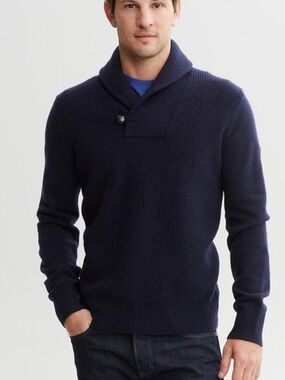 BANANA REPUBLIC SHAWL COLLAR BUTTON NAVY KNIT MERINO ITALIAN WOOL MEN SZ MED